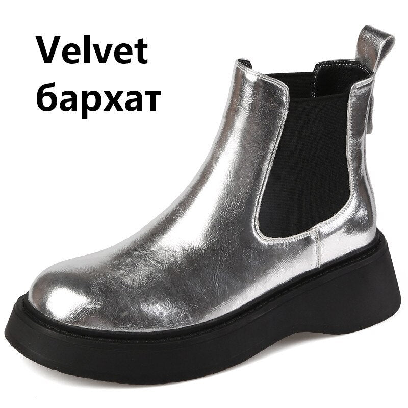 Newest Women Ankle Boots Autumn Winter Genuine Leather Platforms Wedges Heels Fashion Concise Working Casual Shoes