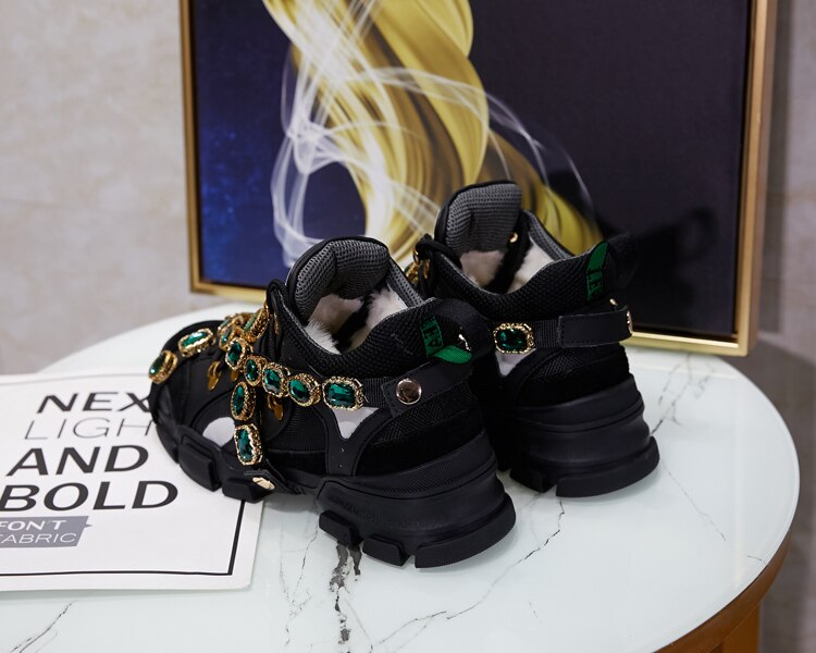 Trainers Rhinestone Sneakers Women Platform Thick Sole Muffin Flats Diamond Elevator Creepers Shoes High Quality Mesh Crystal