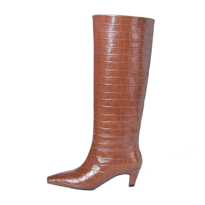 Autumn And Winter New Thick-Heeled High-Heeled Shoes Long Boots Fashion Women's Boots Square Toe Shoes Large Size 42