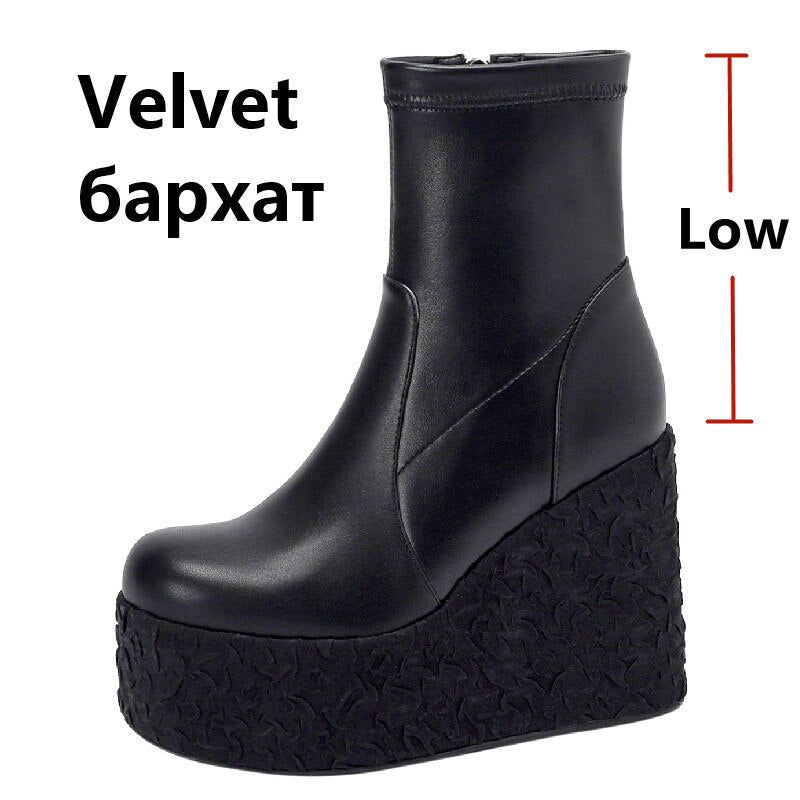 Newest Women Ankle Boots Autumn Winter Fashion Punk Style High Platforms Wedges Heels Shoes Party Night Club