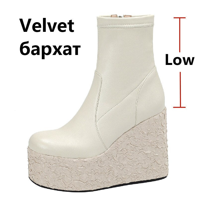 Newest Women Ankle Boots Autumn Winter Fashion Punk Style High Platforms Wedges Heels Shoes Party Night Club
