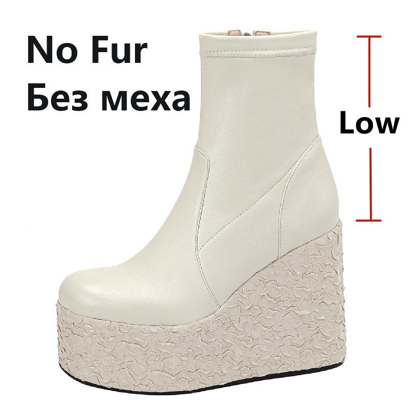 Newest Women Ankle Boots Autumn Winter Fashion Punk Style High Platforms Wedges Heels Shoes Party Night Club